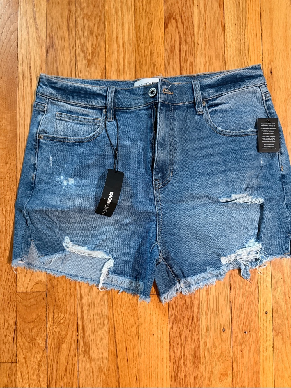 Fashion Nova Distressed Blue High-Rise Denim Shorts